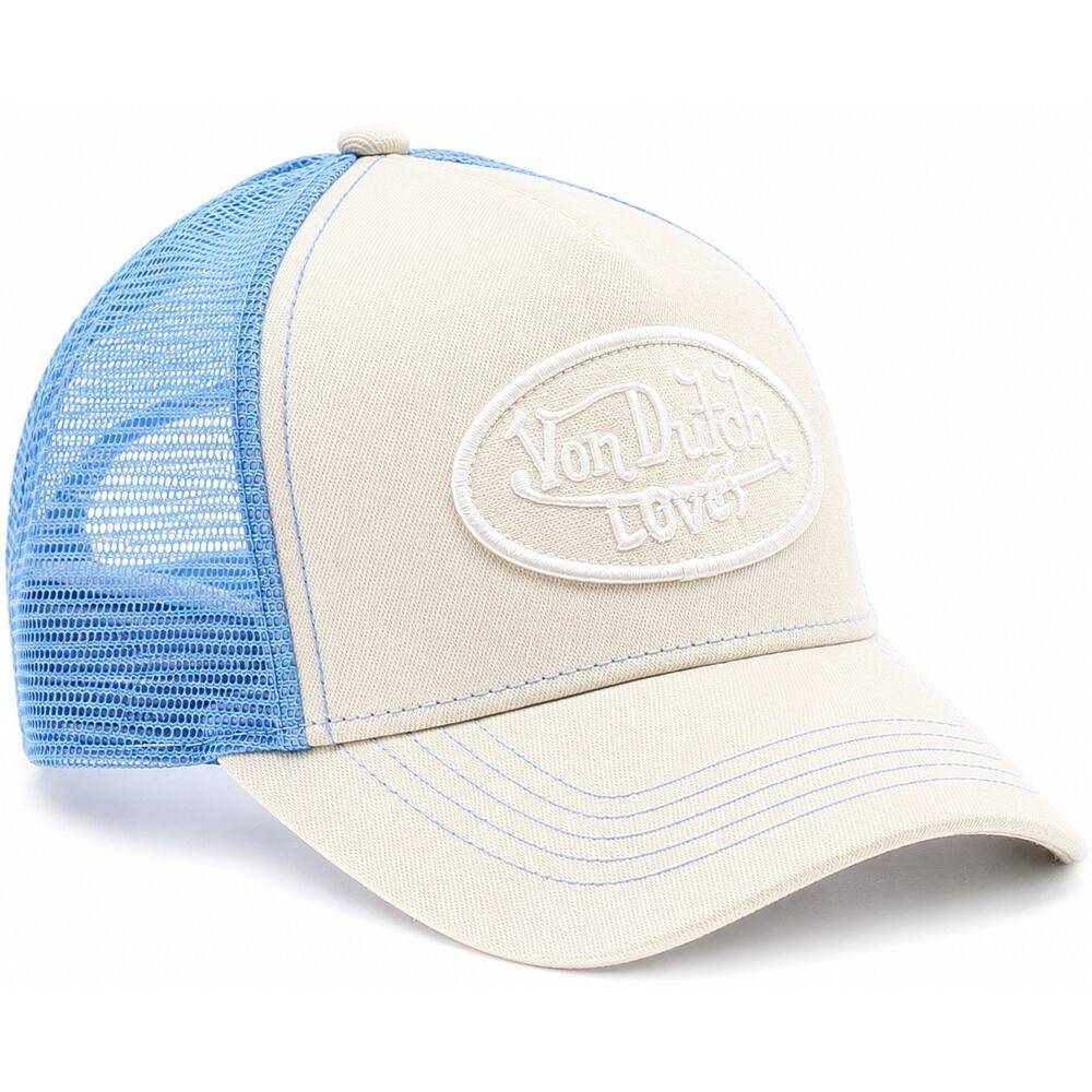 VON DUTCH LOVES Trucker Hat Cream Light Blue Mesh Snapback Y2K Cap New NWT